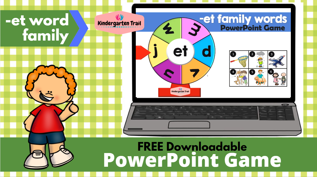 This PowerPoint game covers “-et” family words: wet, jet, net, pet, vet and...